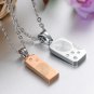 Titanium Stainless Steel Matching Set Fingerprint w/ CZ Couple Pendant Necklace Set