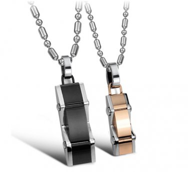 Titanium Stainless Steel Car Design Couple Pendant Necklace Set