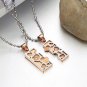 Titanium Stainless Steel Love Heart Puzzle Rose Gold Couple Pendant Necklace Set