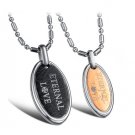 Titanium Stainless Steel Oval Shaped Pendant "ETERNAL LOVE" Couple Pendant Necklace Set