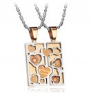Titanium Stainless Steel Love Heart Puzzle Rose Gold Couple Pendant Necklace Set