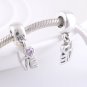 925 Sterling Silver LOVE Pink CZ Dangle Charm - fits European Beads Bracelets