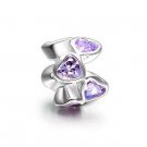 925 Sterling Silver Love Heart Purple CZ Spacer - fits European Beads Bracelets