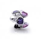 Sterling Silver Love Heart Pink/Purple CZ Spacer - fits European Beads Bracelets