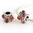 925 Sterling Silver Ruby Red Cabochon Crystal Charm - fits European Beads Bracelets