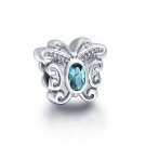 925 Sterling Silver Butterfly w/ Blue CZ Charm - fits European Beads Bracelets
