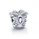925 Sterling Silver Butterfly w/ Purple CZ Charm - fits European Beads Bracelets