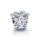 925 Sterling Silver Butterfly w/ Clear CZ Charm - fits European Beads Bracelets