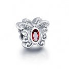 925 Sterling Silver Butterfly w/ Red CZ Charm - fits European Beads Bracelets
