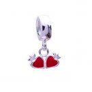 925 Sterling Silver Double Red Heart Dangle Charm - fits European Beads Bracelets