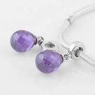 925 Silver Fascinating Purple Faceted Glass Drop Dangle Charm - fits European Beads Bracelets