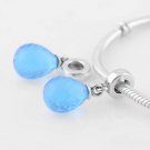 925 Silver Fascinating Blue Faceted Glass Drop Dangle Charm - fits European Beads Bracelets