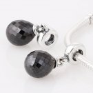 925 Silver Fascinating Black Faceted Glass Drop Dangle Charm - fits European Beads Bracelets