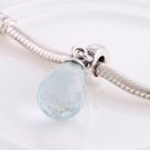 925 Silver Fascinating Ice Blue Faceted Glass Drop Dangle Charm - fits European Beads Bracelets
