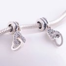 925 Silver Interlocking Heart Love Dangle Charm - fits European Beads Bracelets