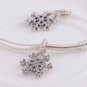 925 Sterling Silver Winter Kiss Snowflake Clear CZ Necklace Pendant Charm - European Beads Bracelets