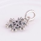 925 Sterling Silver Winter Kiss Snowflake Clear CZ Necklace Pendant Charm - European Beads Bracelets