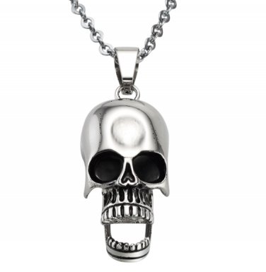 Stainless Steel Open Mouth Movable Jaw Skull Men's Biker Pendant Necklace Gothic/Punk/Funky