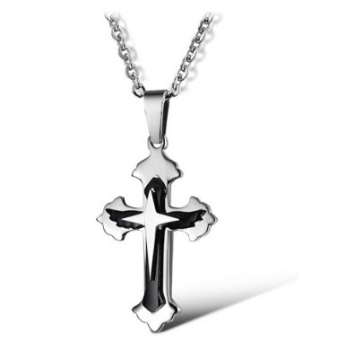 Stainless Steel 3D Star Cool Cross Black Pendant Necklace Gothic/Punk/Funky