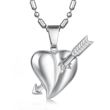 Titanium Stainless Steel Cupid Heart Arrow Lover Pendant Necklace Gothic/Punk/Funky