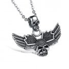 Titanium Stainless Steel Biker Double Flying Skull w/ Wings Pendant Necklace Gothic/Punk/Funky