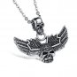 Titanium Stainless Steel Biker Double Flying Skull w/ Wings Pendant Necklace Gothic/Punk/Funky