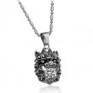 Titanium Stainless Steel Mystic Oriental Dragon Head w/ CZ Biker Pendant Necklace Gothic/Punk/Funky