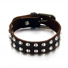 Mens Womens Genuine Leather w/ Double Layer Round Silver Rivet Accents Bangle Strap Adjustable 788