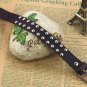 Mens Womens Genuine Leather w/ Double Layer Round Silver Rivet Accents Bangle Strap Adjustable 788