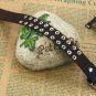 Mens Womens Genuine Leather w/ Double Layer Round Silver Rivet Accents Bangle Strap Adjustable 788