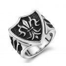 Titanium Stainless Steel Embossed Fleur De Lis Shield Cast Biker Mens Ring Band