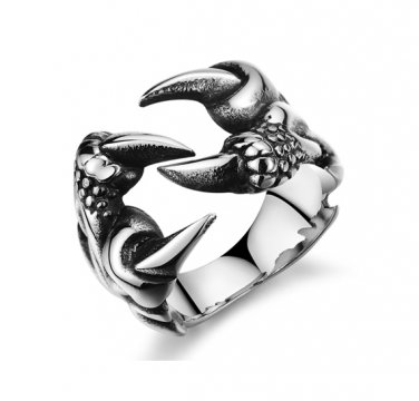 Titanium Stainless Steel Dragon Beast Claw Harley Biker Mens Ring Band