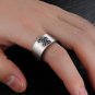 Titanium Stainless Steel Round Brilliant Cut CZ Black Cross Mens Ring Band