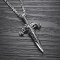 Punk Vintage Mens Stainless Steel Ram Horn Sword Pendant Necklace Gothic/Punk/Funky