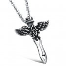 Mens Vintage Stainless Steel Angel Wing Sword Pendant Charm Punk Cool Necklace Gothic/Funky