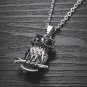 Titanium Stainless Steel Mens Vintage 3D Owl Bird w/ Zirconia Pendant Charm Punk Cool Necklace