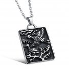316L Stainless Steel Mens Vintage Design Crane Symbol Dog Tag Pendant Charm Punk Cool Necklace