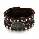Mens Womens Brown Leather Oval Buckle Metal Rivet Snap Closure Punk Bracelet 774