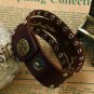 Mens Womens Brown Leather Oval Buckle Metal Rivet Snap Closure Punk Bracelet 774