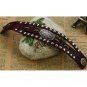 Mens Womens Brown Leather Oval Buckle Metal Rivet Snap Closure Punk Bracelet 774