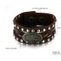 Mens Womens Brown Leather Oval Buckle Metal Rivet Snap Closure Punk Bracelet 774