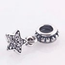 Sterling Silver Pave Star Clear CZ Pendant Charm - fits European Beads Bracelets