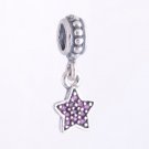Sterling Silver Pave Star Red CZ Pendant Charm - fits European Beads Bracelets