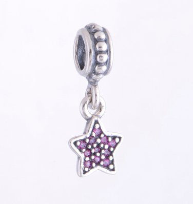 Sterling Silver Pave Star Red CZ Pendant Charm - fits European Beads Bracelets