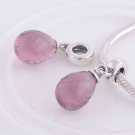 925 Silver Fascinating Rose Red Faceted Glass Drop Dangle Charm - fits European Beads Bracelets
