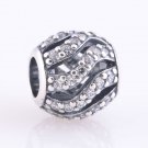 925 Silver Winter Wisp Pave Waves CZ Charm - fits European Beads Bracelets