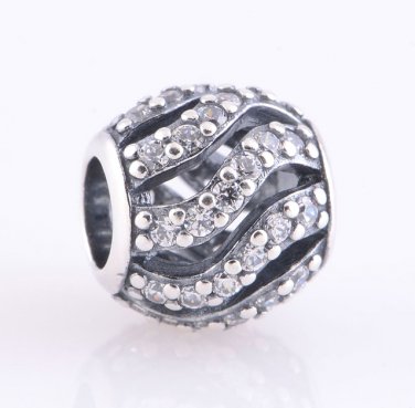 925 Silver Winter Wisp Pave Waves CZ Charm - fits European Beads Bracelets