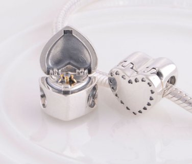 Sterling Silver Heart Gift Box w/ CZ Ring Charm - fits Biagi/Pandora/Troll/All European Bracelets