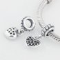 Sterling Silver Love Heart Black Pave Pendant Charm - fits European Beads Bracelets