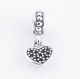 Sterling Silver Love Heart Black Pave Pendant Charm - fits European Beads Bracelets